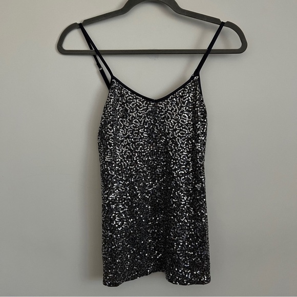 Express Tops - Express Silver Sequin Cami Tank Top Y2K Party Clubwear Going Out Top-Size XS